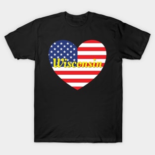 Wisconsin American Flag Heart T-Shirt